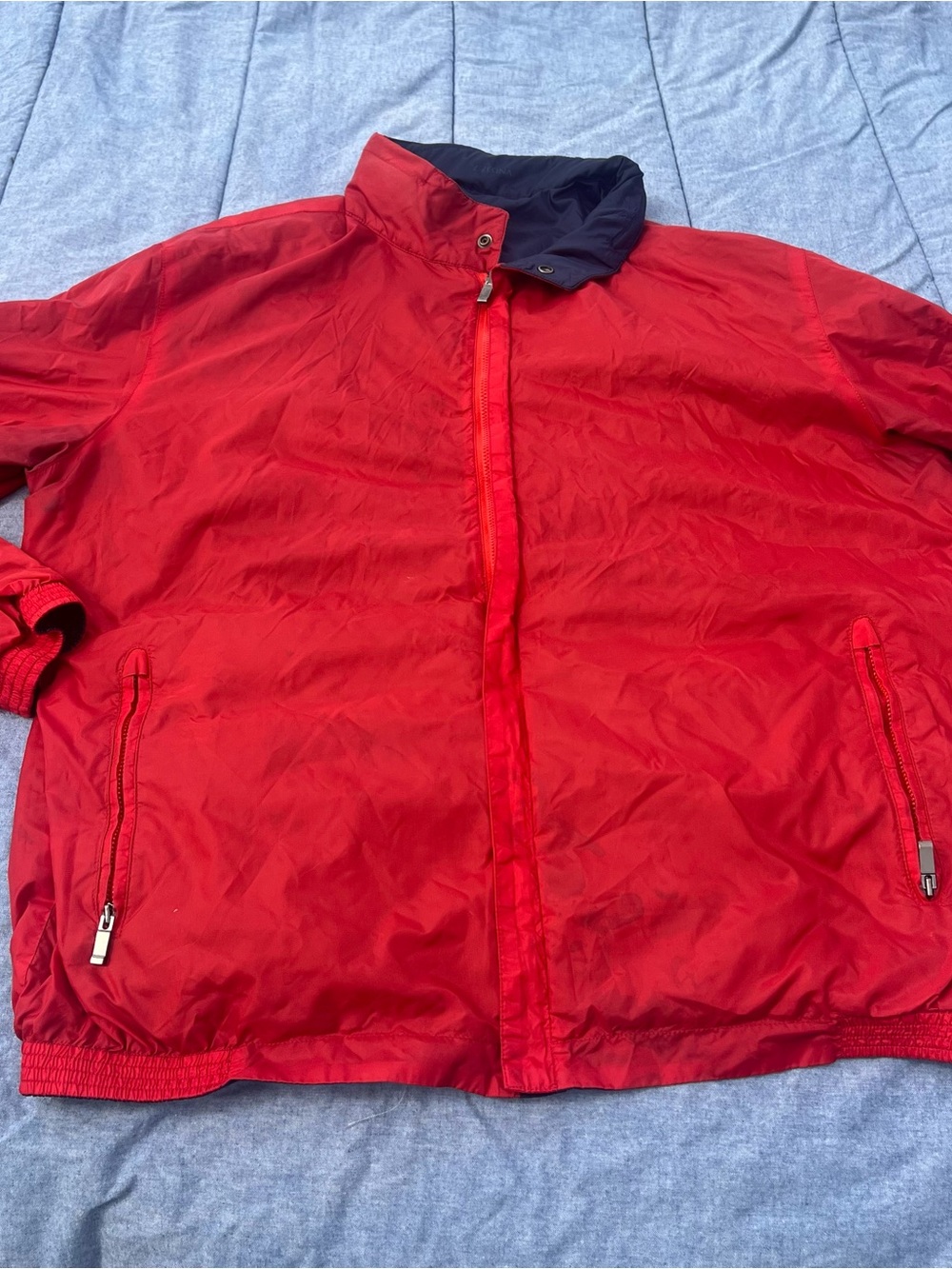 Z Zegna Reversible Hooded Red/Navy Water Repellent Ultralight Windbreaker XL